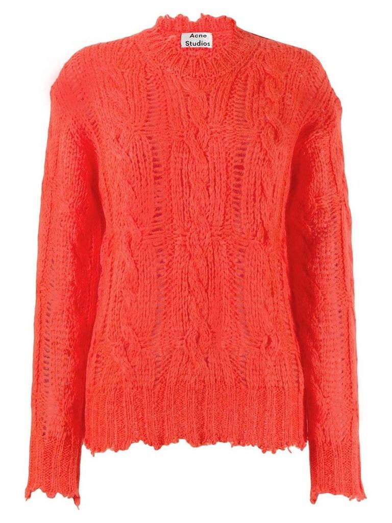 Acne Studios frayed cable knit jumper - Red