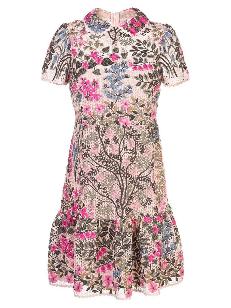 Red Valentino floral vines embroidered dress - PINK