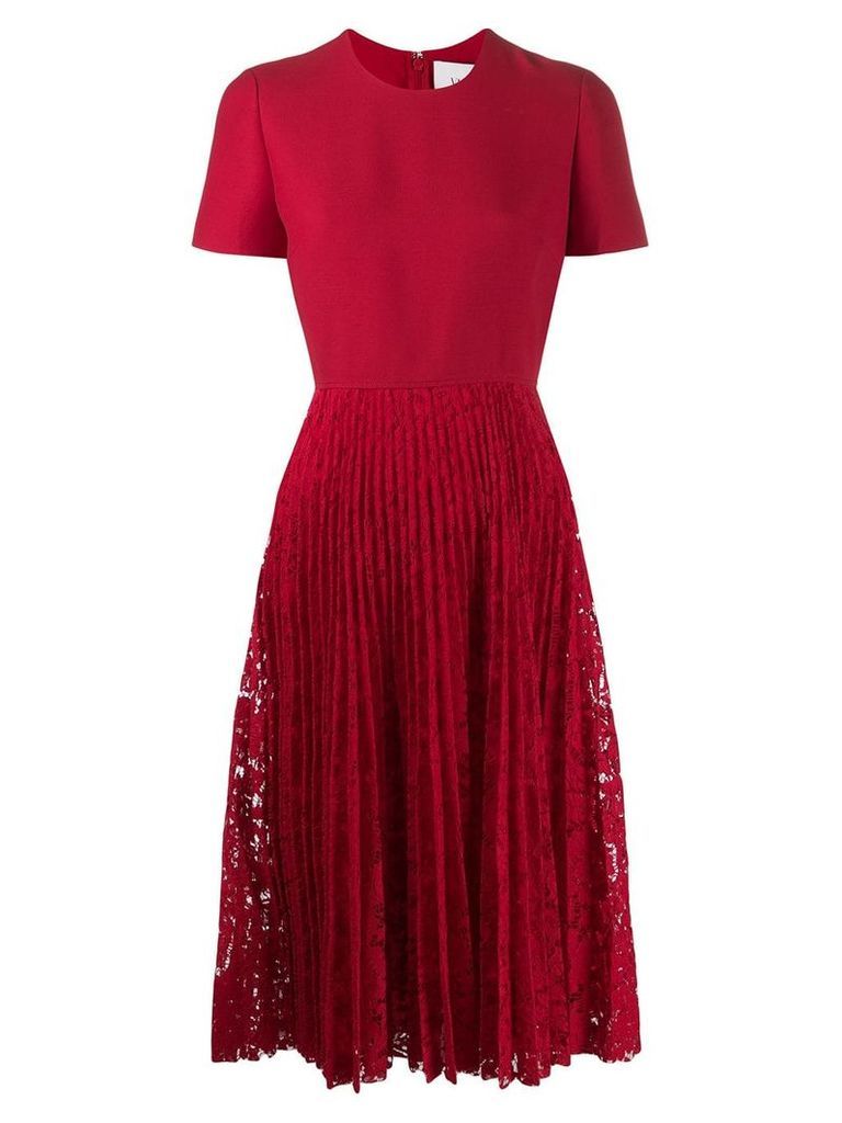 Valentino pleated lace midi dress - Red