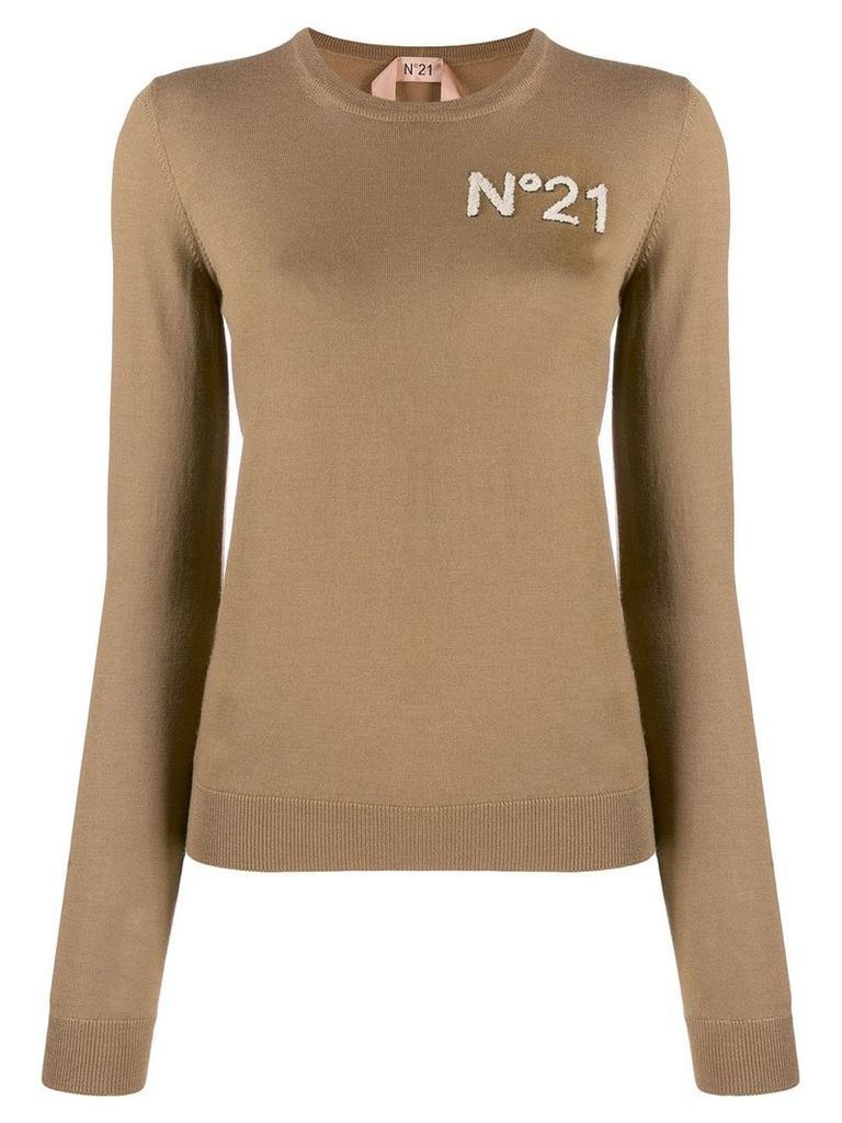 Nº21 textured logo jumper - Brown