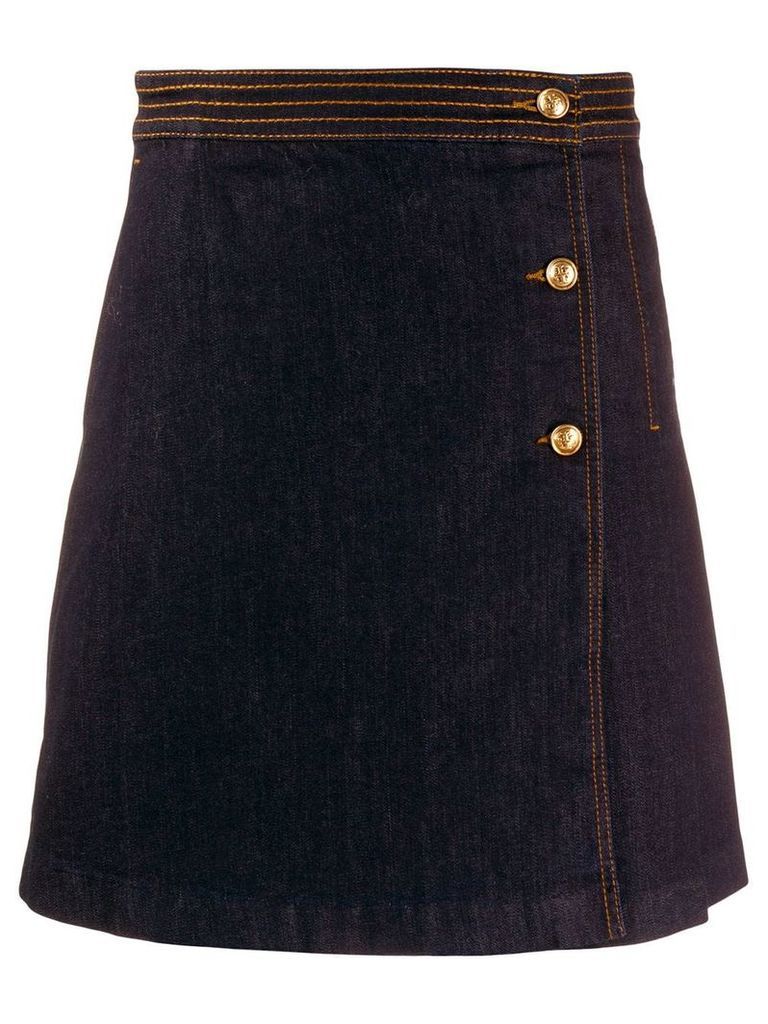 Tory Burch denim pleat detail skirt - Blue