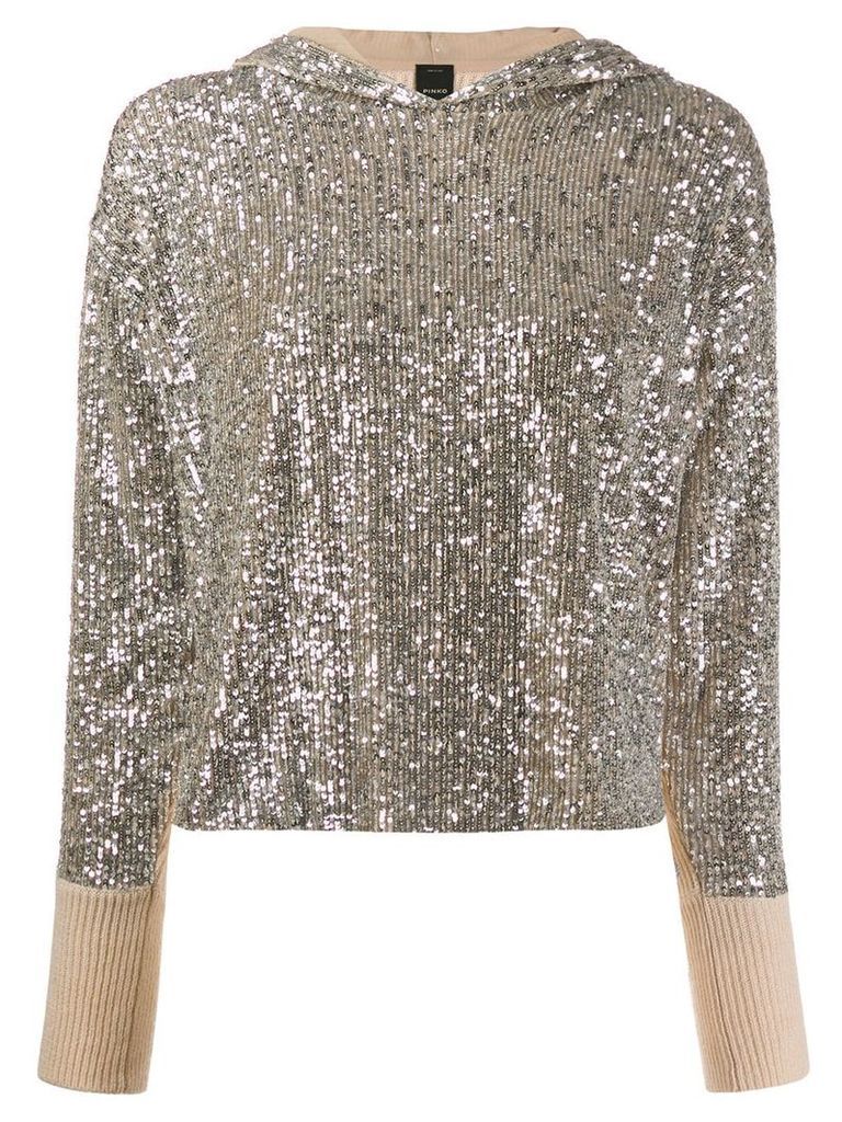 Pinko asymmetric sequined hooded sweater - NEUTRALS