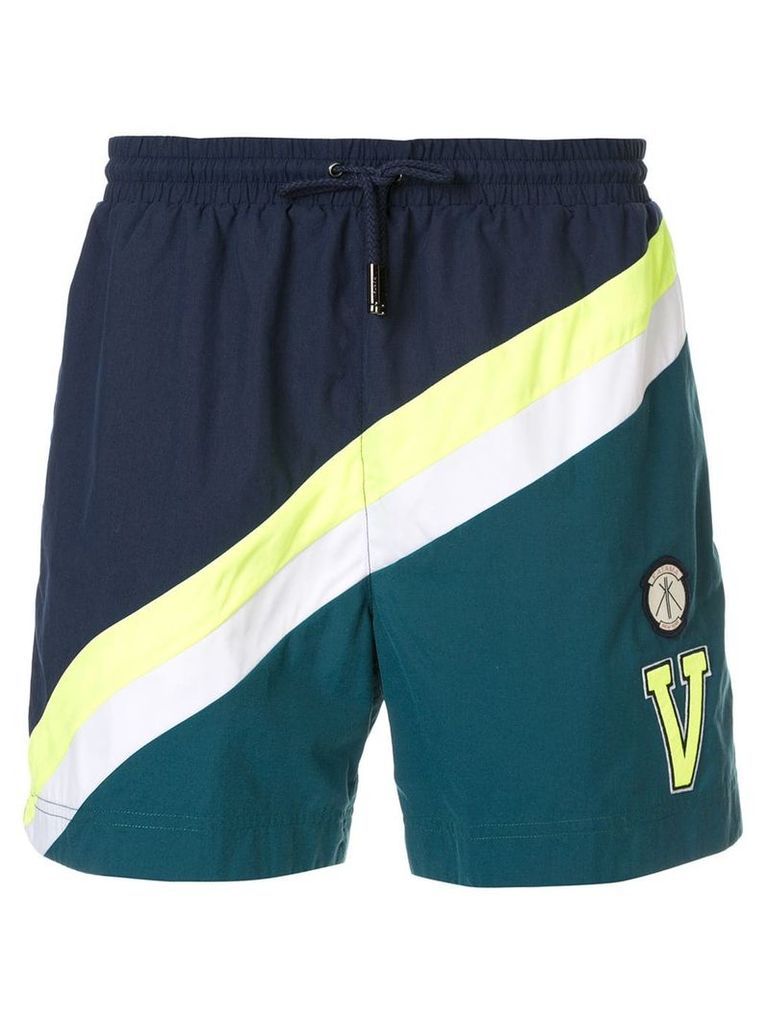 Ports V striped logo swim shorts - Blue