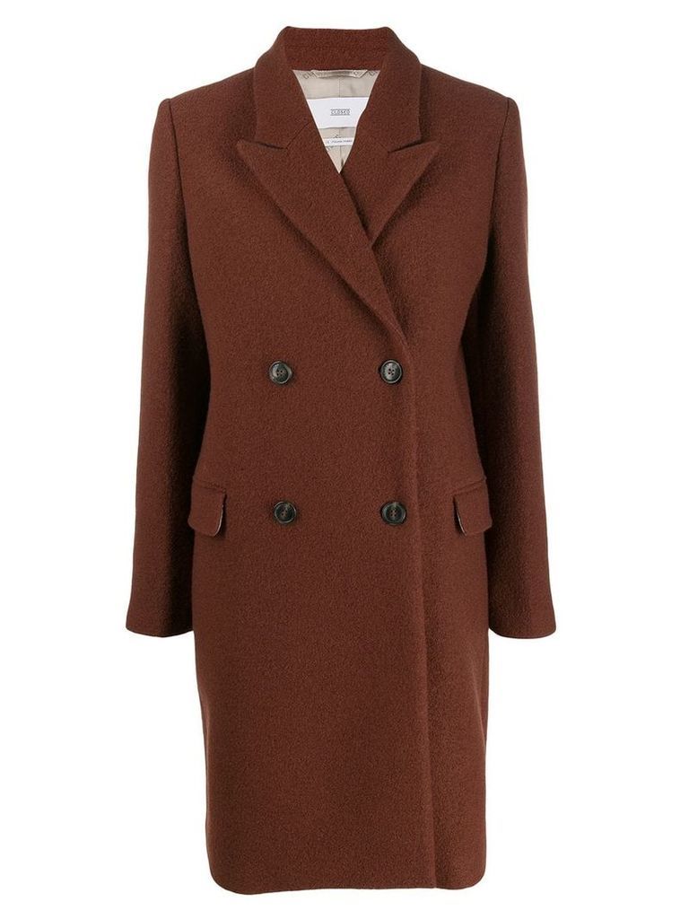 Closed double-breasted midi coat - Brown