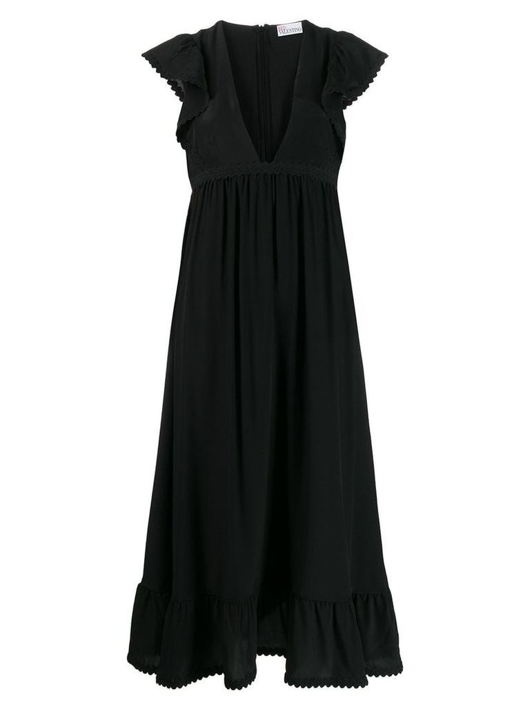 RedValentino frill detailed V-neck dress - Black