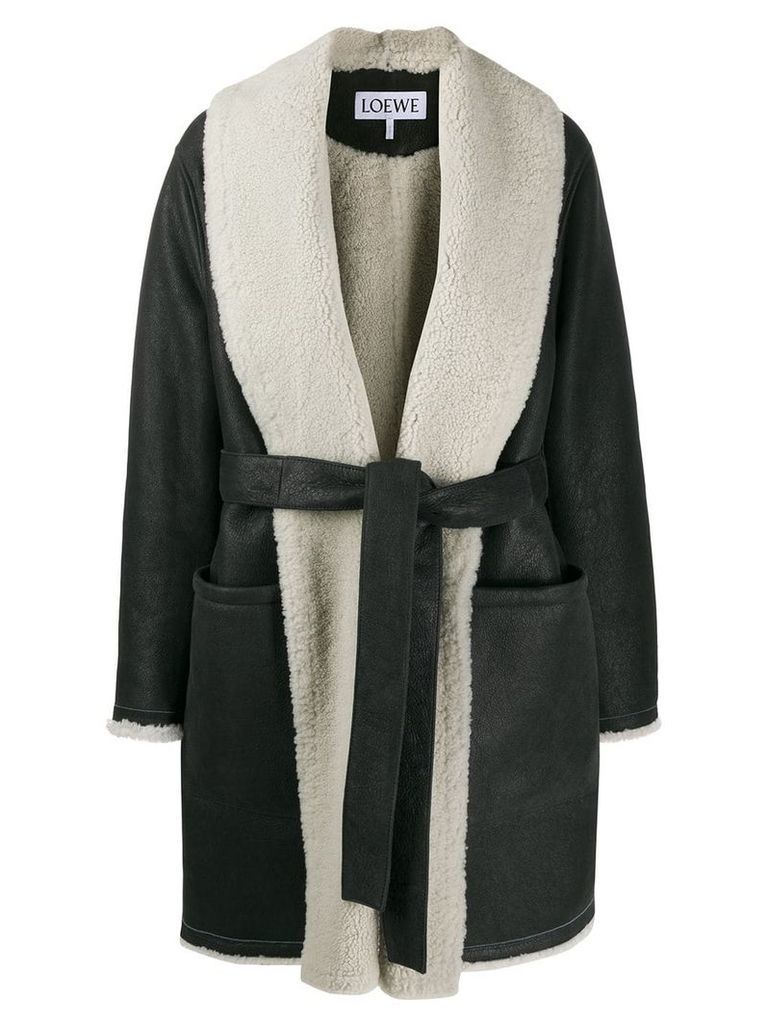 Loewe shearling lining belted coat - Black