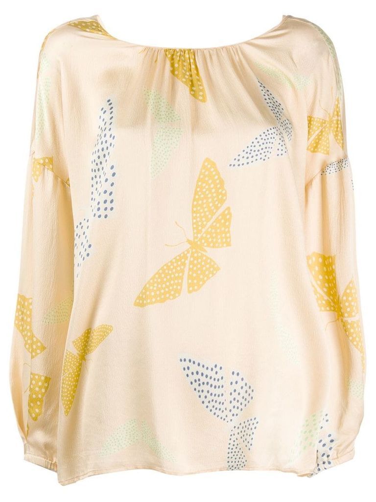 Forte Forte butterfly print blouse - NEUTRALS