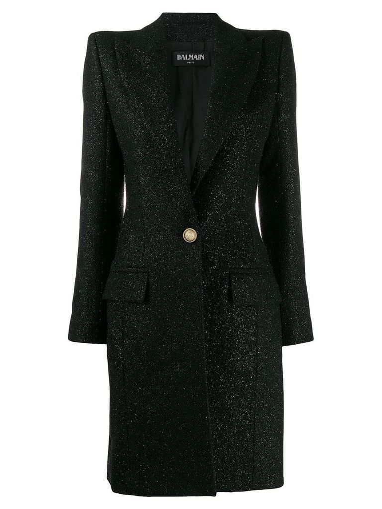 Balmain single breasted fitted long coat - Black