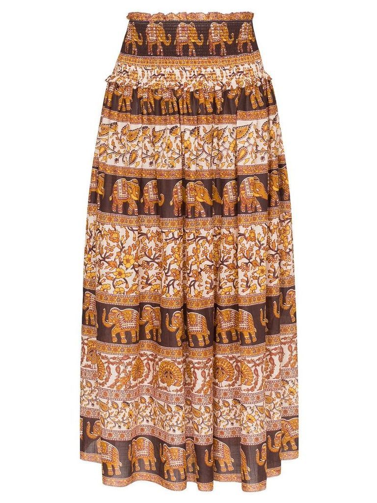 Zimmermann Suraya smocked elephant print skirt - Brown