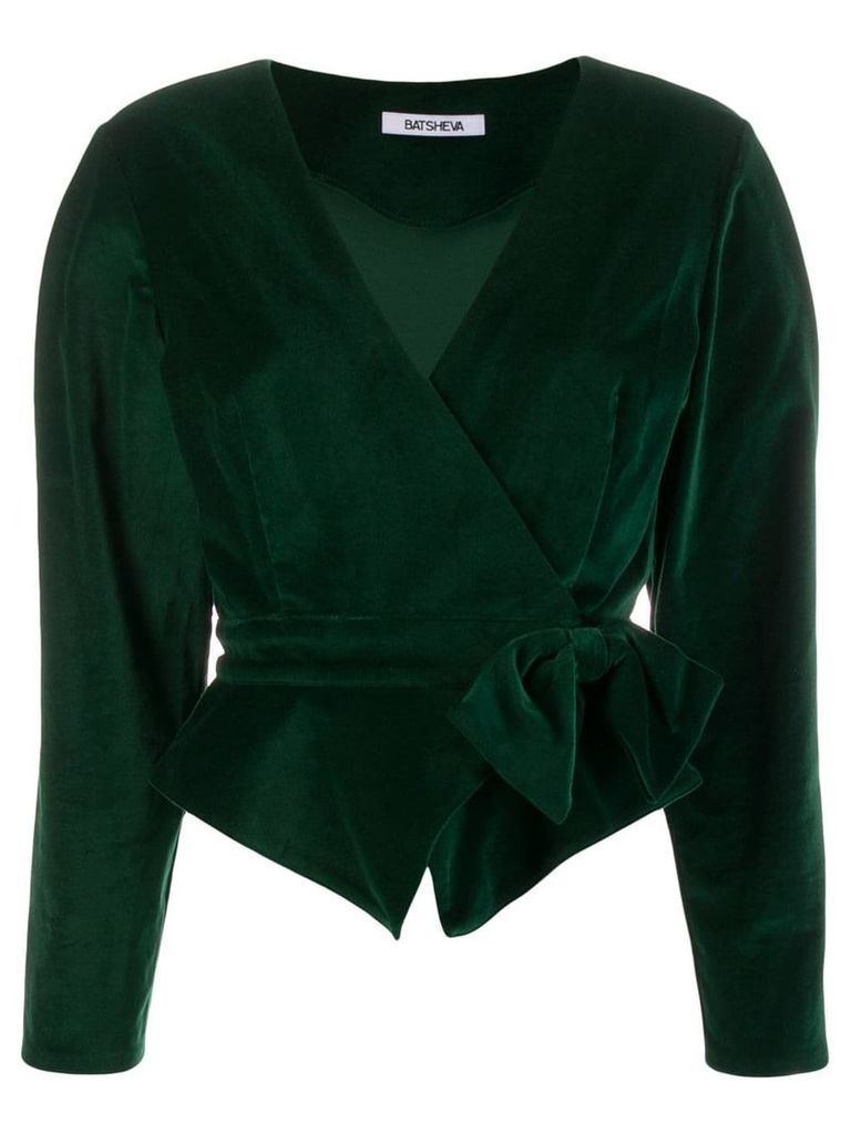 Batsheva velvet wrap cropped blazer - Green