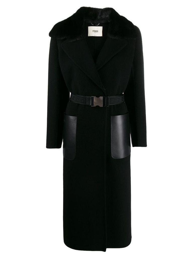Fendi long belted coat - Black