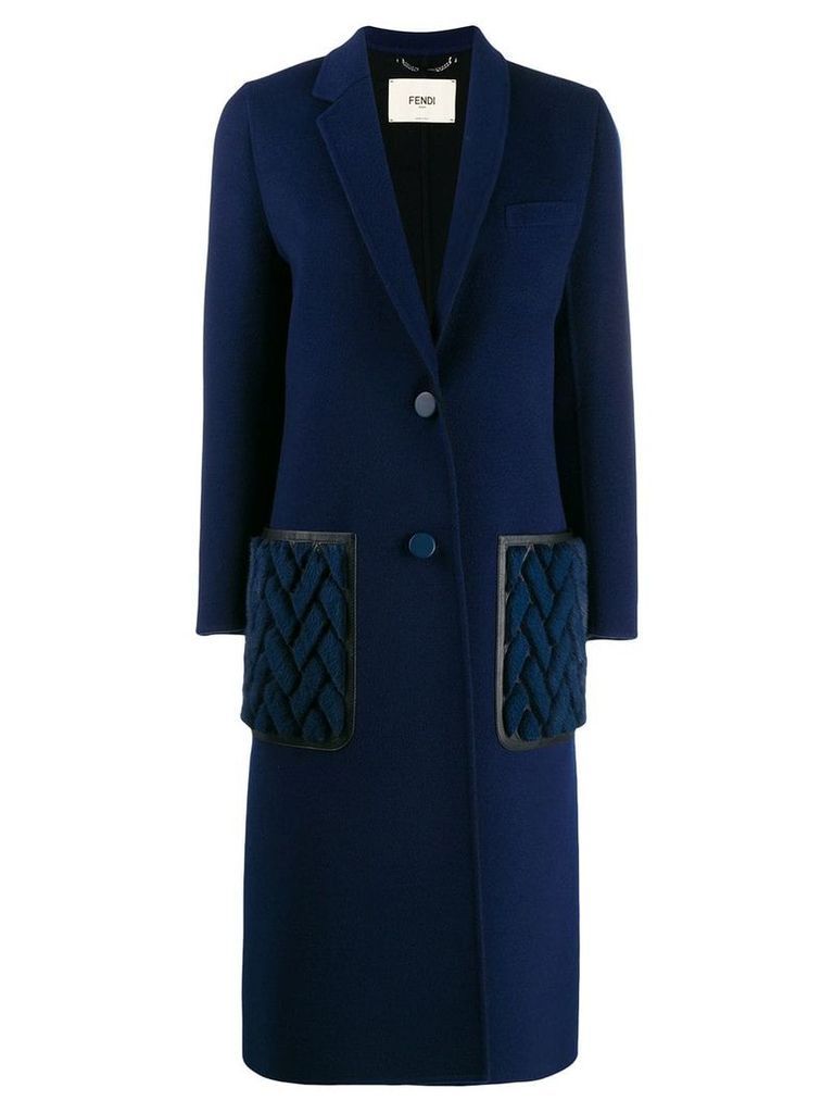 Fendi cashmere double-breasted long coat - Blue