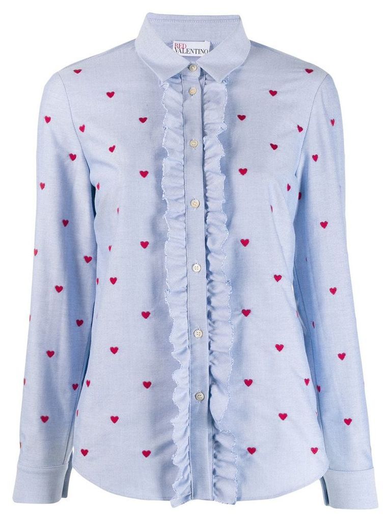 Red Valentino heart pattern ruffle trim shirt - Blue