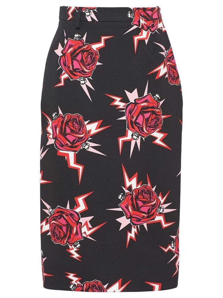 Prada rose print pencil skirt - Red