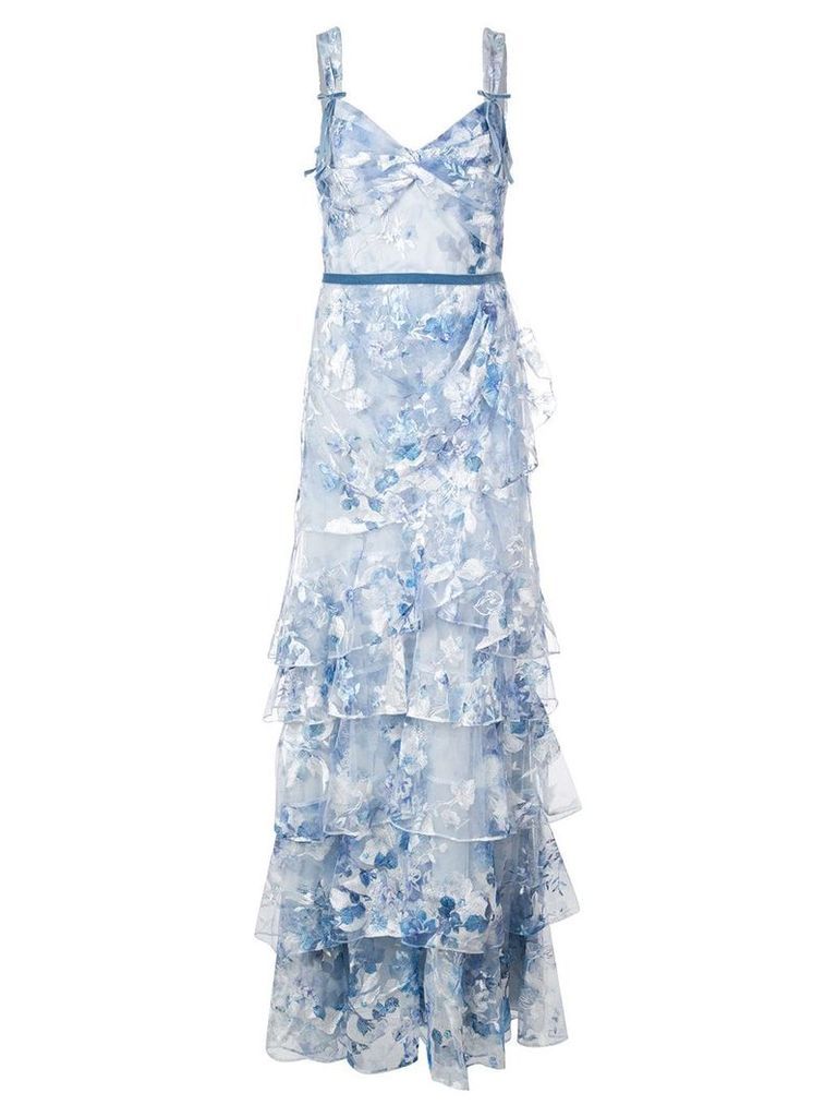 Marchesa Notte floral embroidered dress - Blue