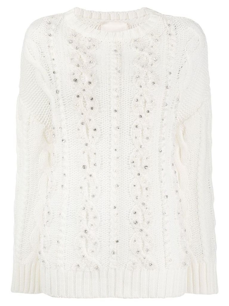 Semicouture embellished cable knit jumper - White