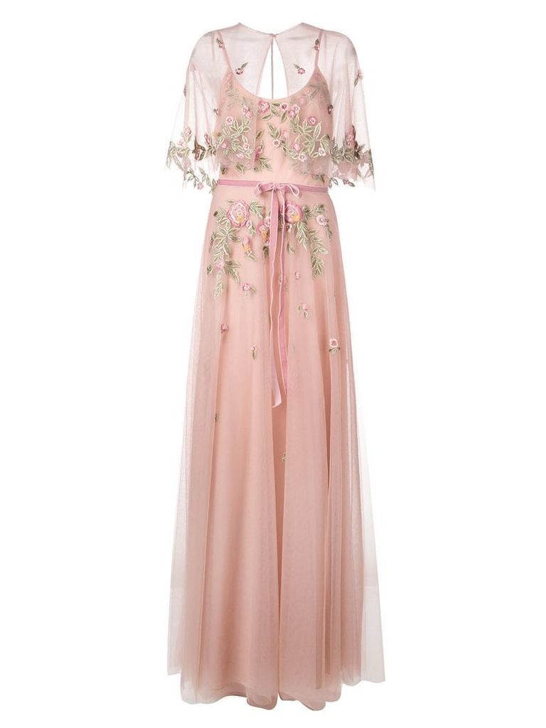 Marchesa Notte floral embroidered long dress - PINK