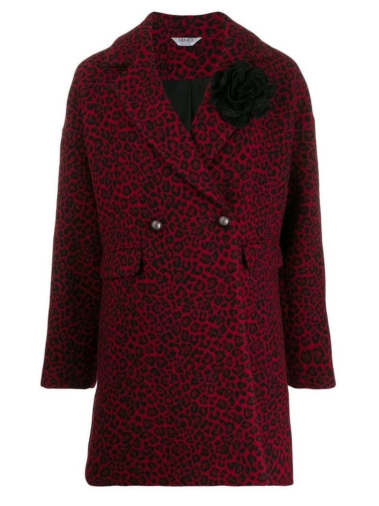 LIU JO leopard double-breasted coat - Red