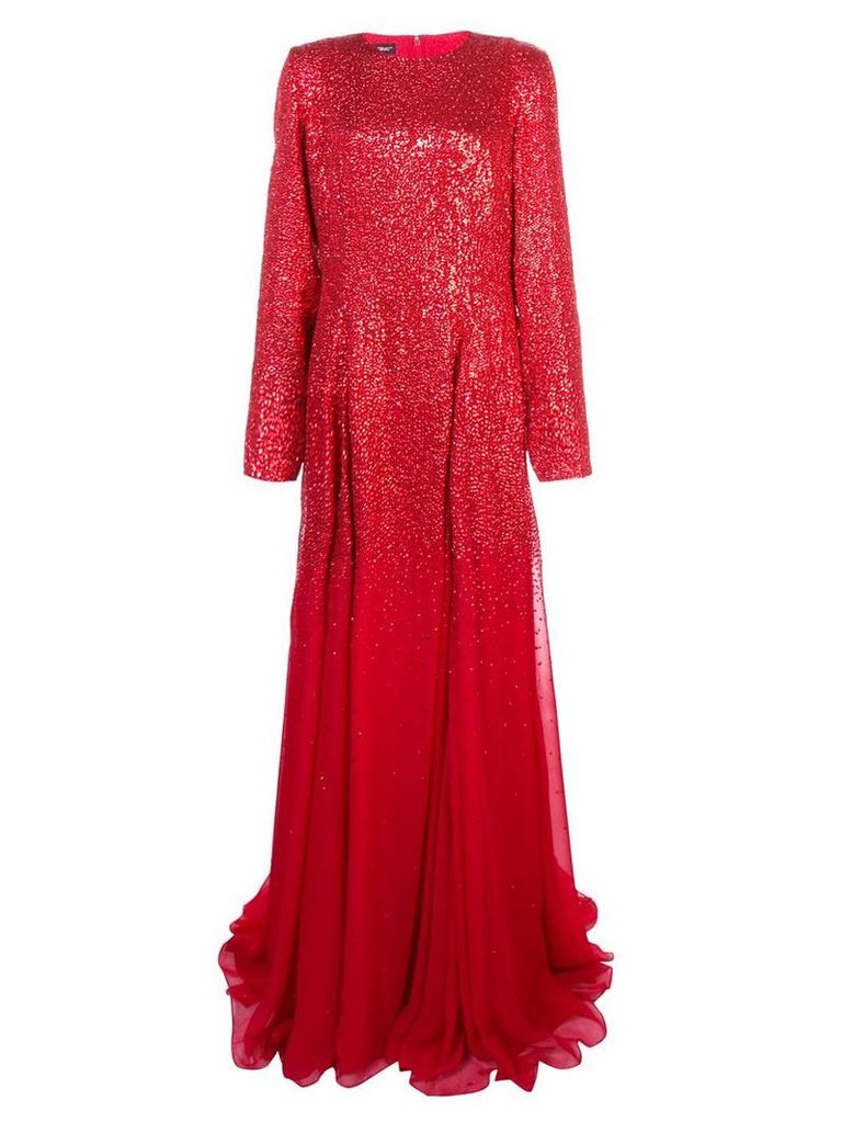 Oscar de la Renta long-sleeved gown with degradé sequins - Red