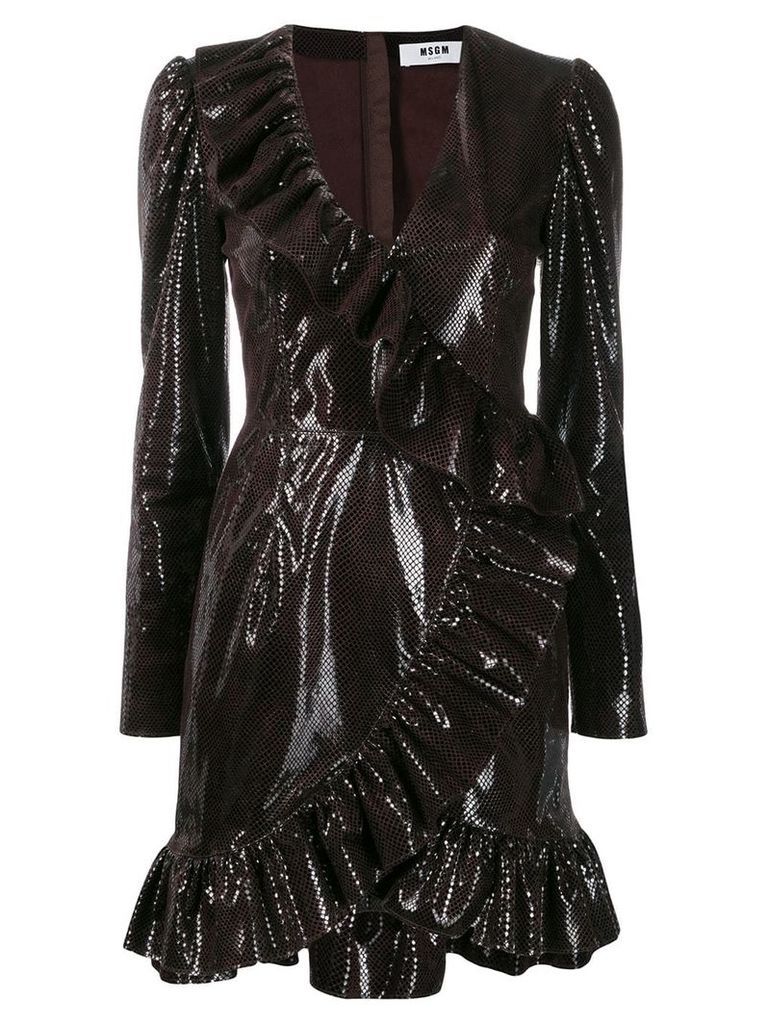 MSGM sequin embellished ruffle dress - Brown