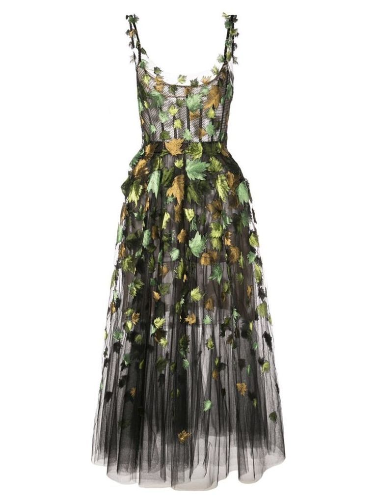 Oscar de la Renta ballet-styled dress with leaf embroidery - Black