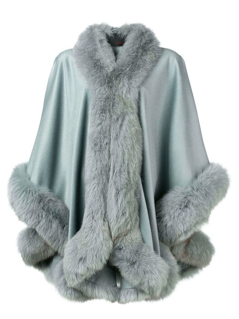 Liska fox fur trim cape - Blue