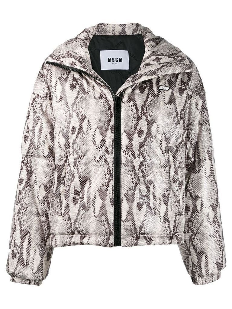 MSGM snakeskin print puffer jacket - NEUTRALS
