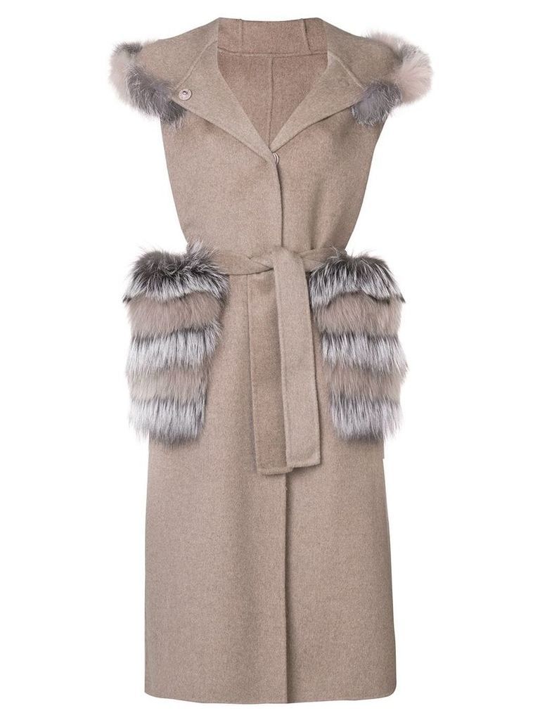 Liska fur details sleeveless coat - Neutrals