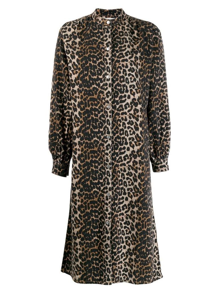 GANNI boxy leopard print shirt dress - Brown
