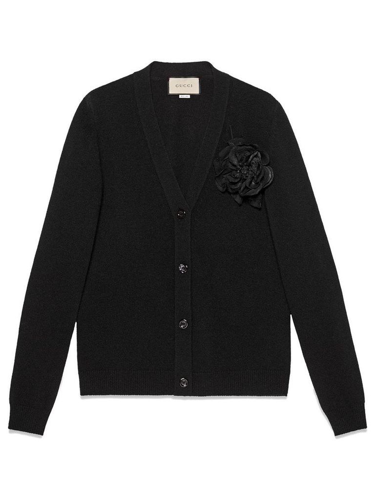 Gucci Wool cardigan with detachable rose - Black