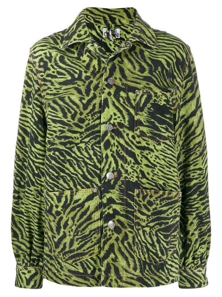 GANNI tiger-print shirt jacket - Green