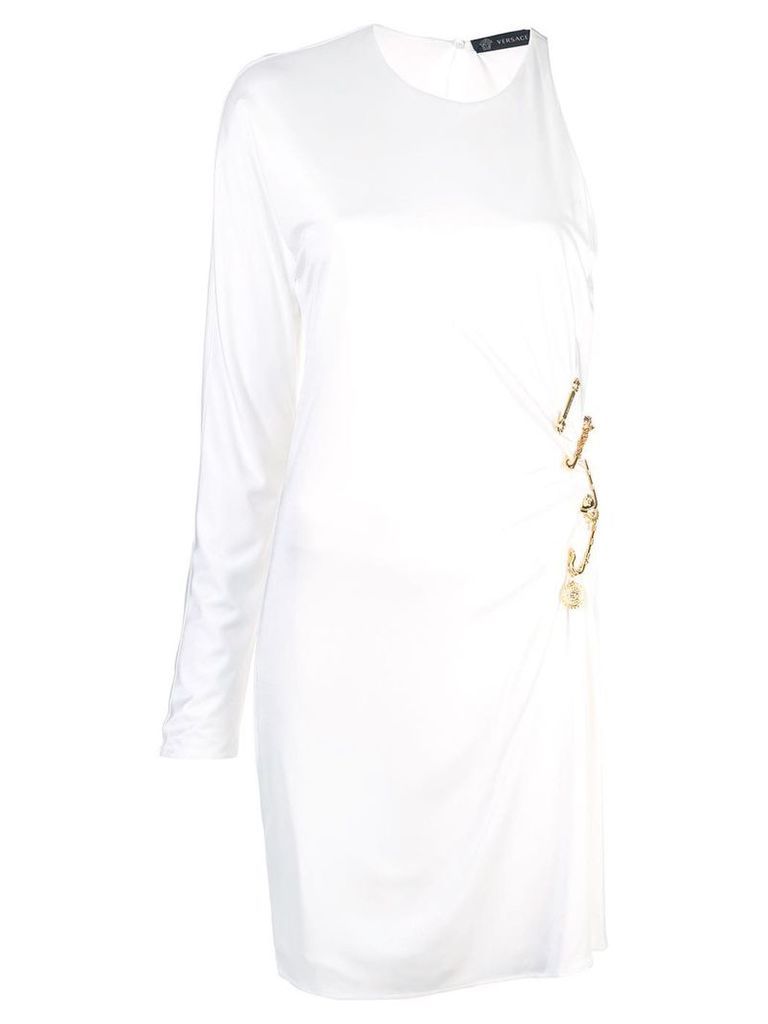 Versace safety pin asymmetric dress - White