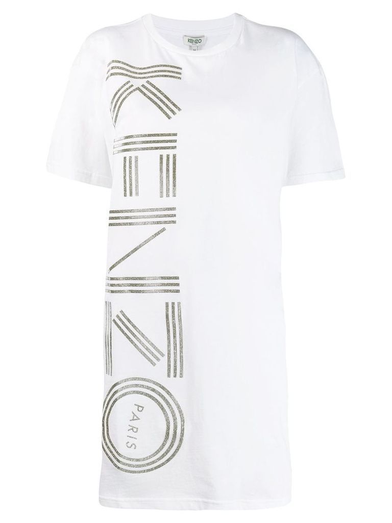 Kenzo glitter logo print T-shirt dress - White