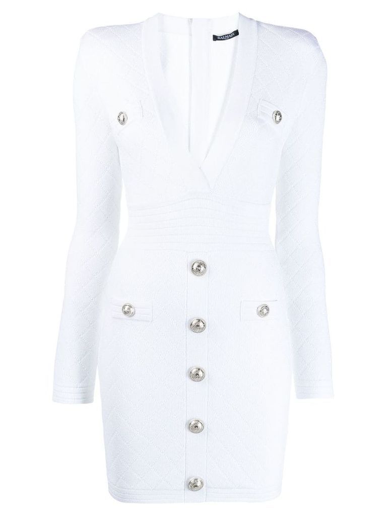 Balmain button embellished quilted dress - White