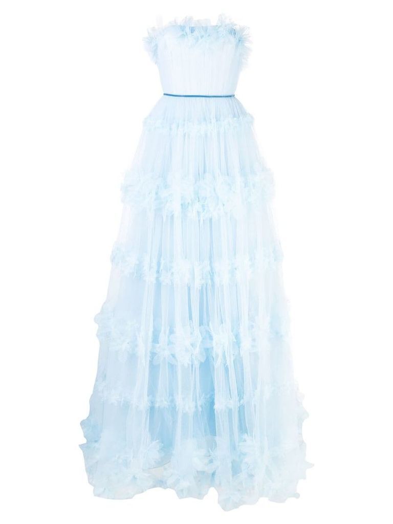 Marchesa Notte ruffled tulle gown - Blue