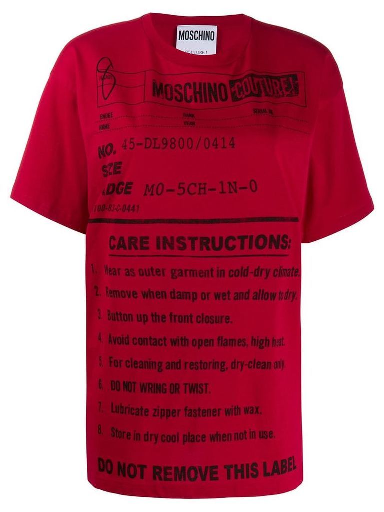 Moschino care label print T-shirt - Red
