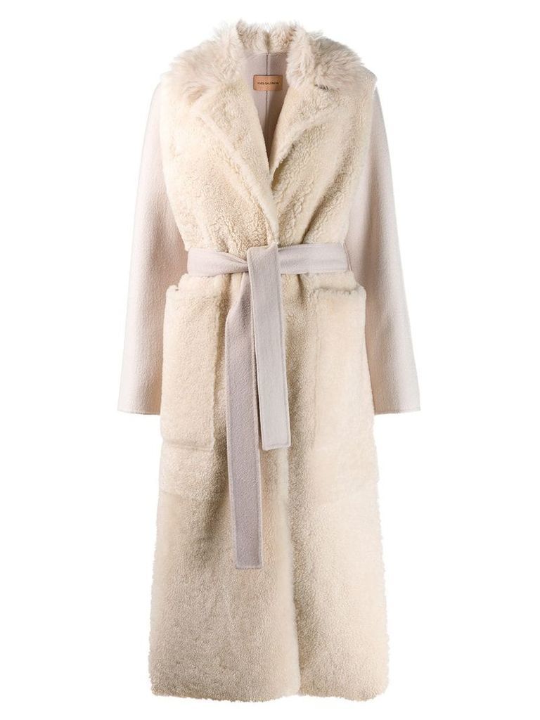 Yves Salomon fur panel robe coat - NEUTRALS