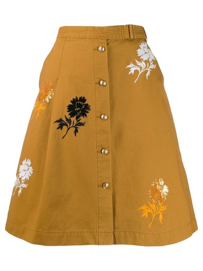 Tory Burch embroidered denim skirt - Brown