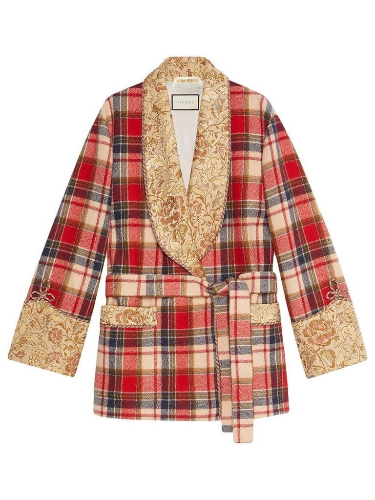 Gucci Check wool jacket with embroidery - Red