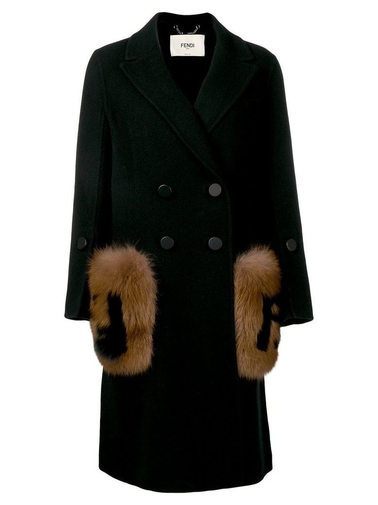 Fendi fur detail overcoat - Black