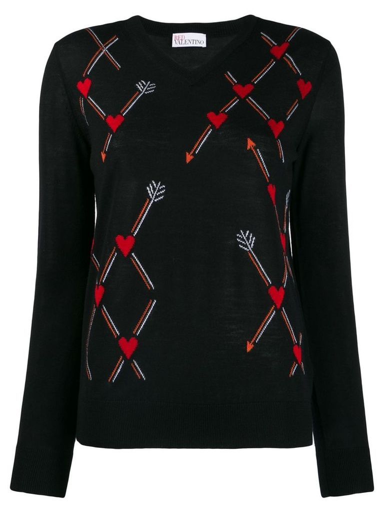 Red Valentino jacquard heart knit sweater - Black