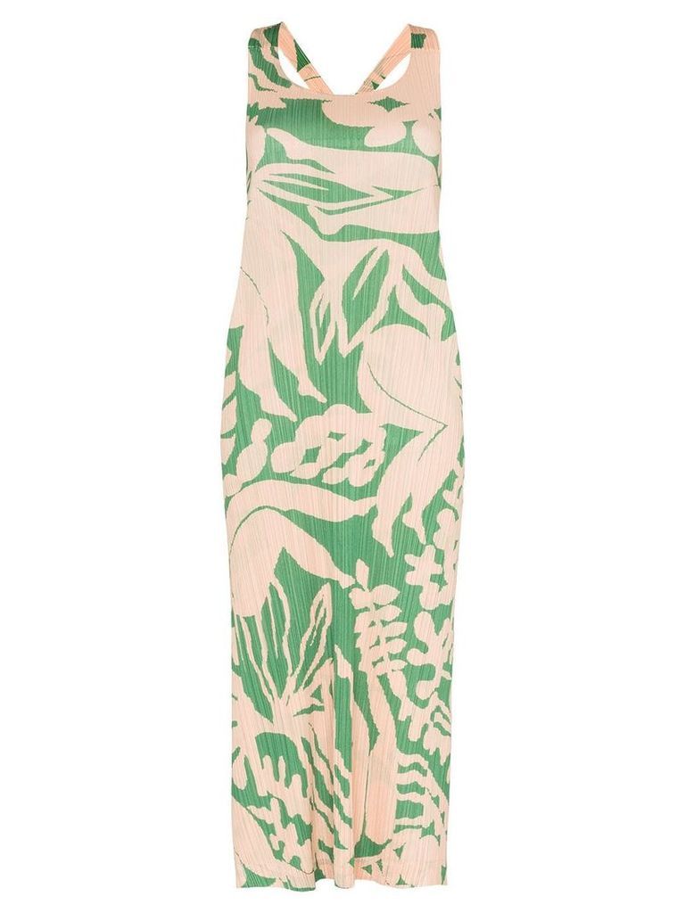 Pleats Please Issey Miyake Swimming-print plissé midi dress - 62 GREEN