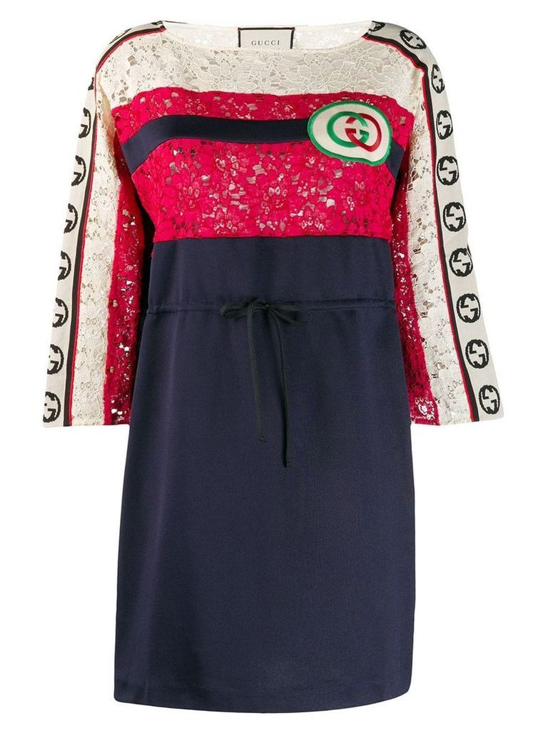 Gucci shortGG embroidered patch striped dress - Blue