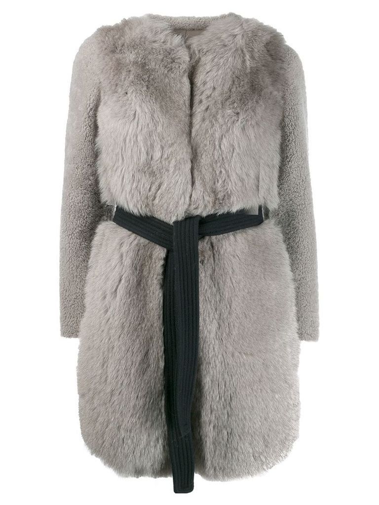 Blancha belted fur coat - Grey
