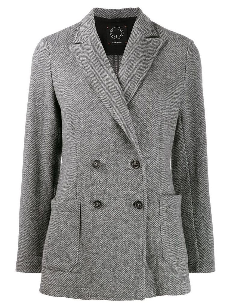 T Jacket double-breasted fitted blazer - Grey