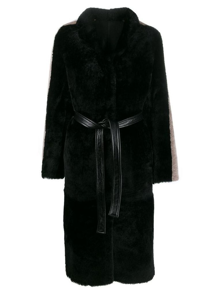 Blancha side-stripe belted coat - Black