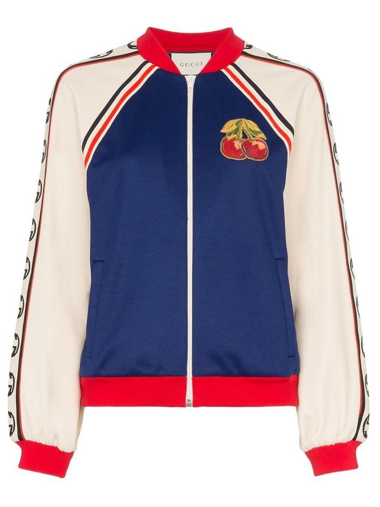 Gucci Cherry patch bomber jacket - Blue