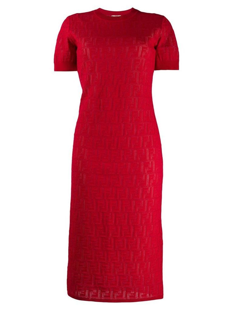 Fendi monogrammed short-sleeve midi dress - Red