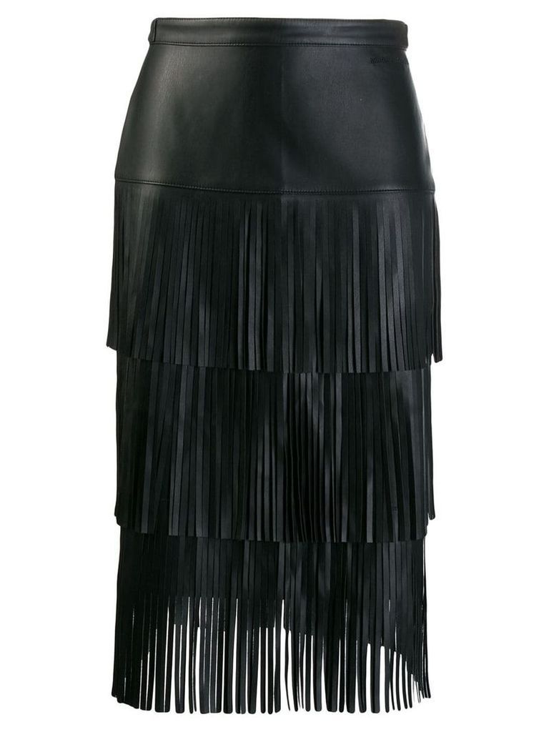 Karl Lagerfeld fringed leather skirt - Black