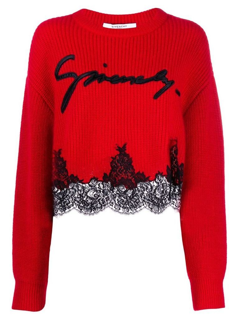 Givenchy lace-hem logo jumper - Red